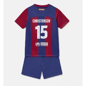 Lacne Dětský Futbalové dres Barcelona Andreas Christensen #15 2023-24 Krátky Rukáv - Domáci (+ trenírky)